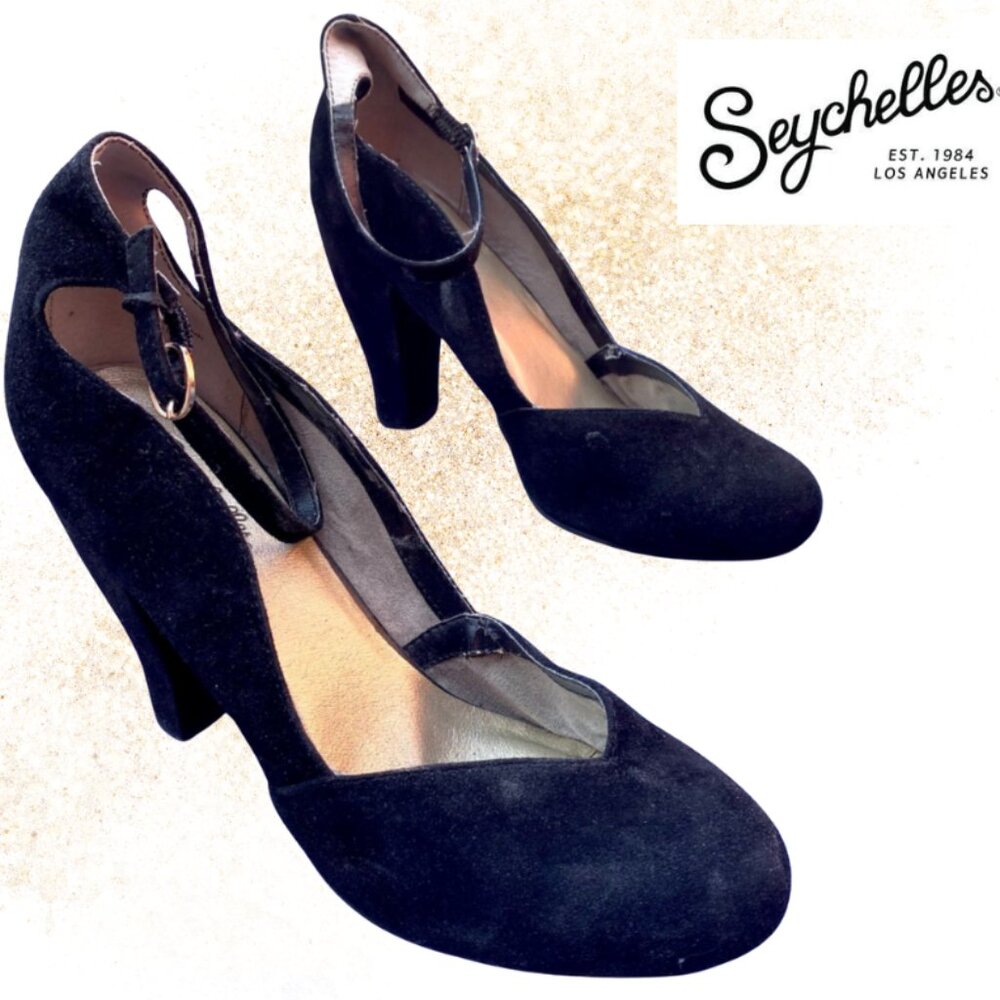 Sexy Seychelles Black Suede High Heels with ankle strap
